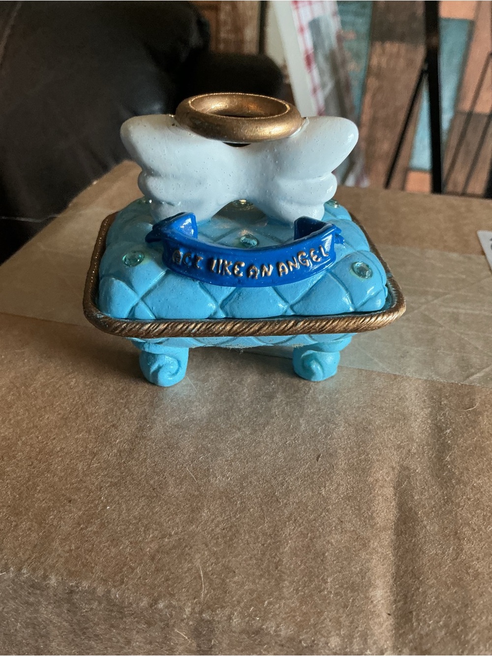 Claire's Blue and Gold Angel Candle Holder